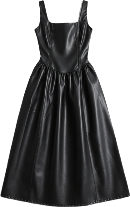 Warehouse Women's Faux Leather Whipstitch Trim Midi Dress - Macy's
