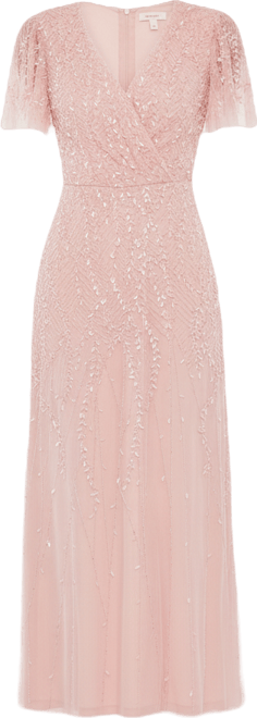 Women's Beaded Wrap Over Butterfly Sleeve Dress