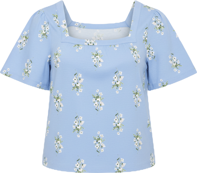 Petite Printed Square-Neck Short-Sleeve Top, Macy's Exclusive
