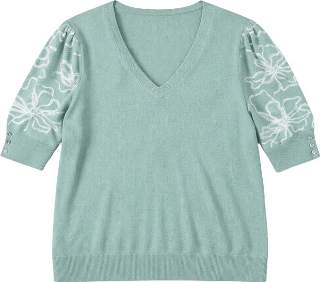 Plus Size Floral Printed Sleeve Sweater