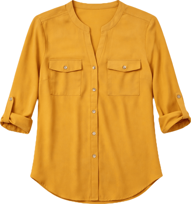 Women's 3/4 Roll Tab Sleeve Mandarin Collar Blouse