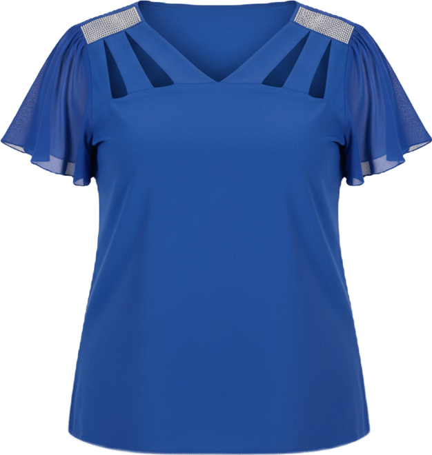 Plus Size Flutter Sleeve Rhinestone Detail Top