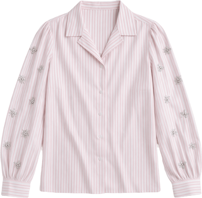 Women's Collared Striped Embellished-Sleeve Shirt