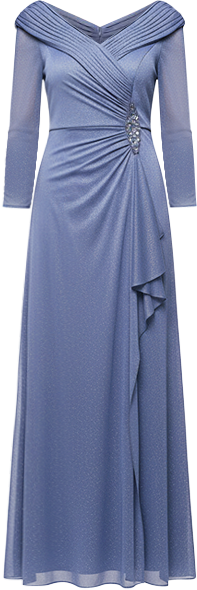 knee length dresses for ladies Alex Evenings Cold Shoulder Ruffle Gown