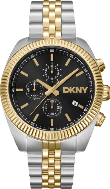 Men's Chronograph Black Dial Two-Tone Gold Stainless Steel Bracelet Watch, 42mm