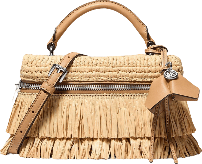 Michael Kors Jana XS Crochet Straw Fringe Top Handle Crossbody Bag