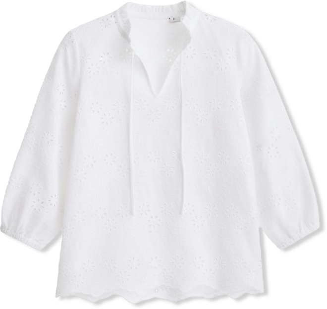 Women's 100% Linen Eyelet-Embroidered Blouson-Sleeve Top, Macy's Exclusive