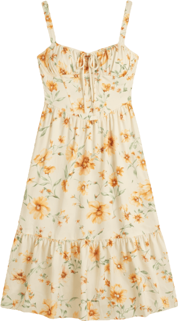 Women's Printed Sweetheart Neck Midi Dress