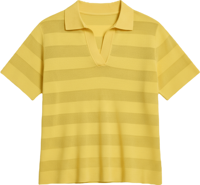 Women's Sheer Striped Collared Short-Sleeve Polo Shirt