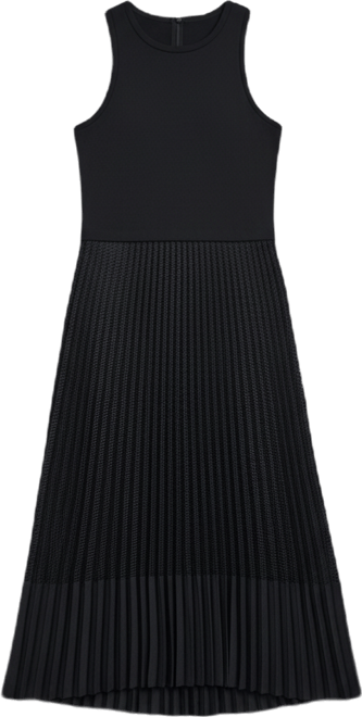 Women's Pleated Crewneck Window Pane Dress