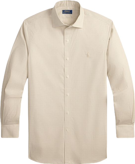 Polo Ralph Lauren Men's Regent Classic Fit Checked Poplin Dress Shirt - Coastal Beige/White - Size 17.5 34/35