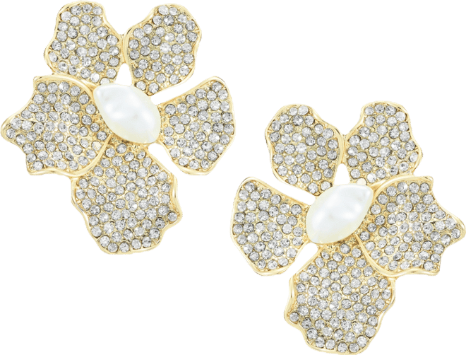 Crystal & Imitation Pearl Flower Button Earrings, Macy's Exclusive