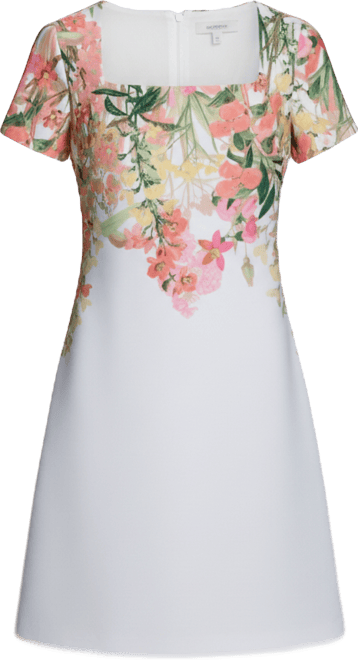 Women's Floral Border Square Neck Dress