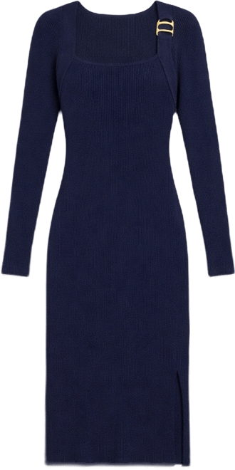 Lauren Ralph Lauren Women's Buckle-Trim Rib-Knit Square Neck Sweater Dress  - Macy's