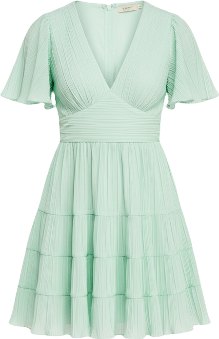 mint green fit and flare dress Mint Green Floral Short-Sleeve Mini Dress main image 0