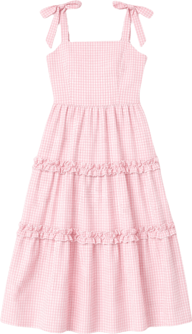 pink gingham a line dress SHEIN MOD Blush Pink Gingham Maxi Dress,Summer Curve A-Line Back Tie  Checkered Dress,Vintage Tea Party,Picnic,Formal,Prom, Valentines Day Outfit  Women