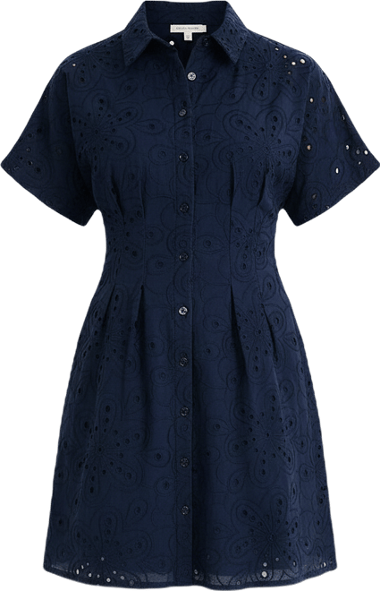 donna morgan blue eyelet dress Donna Morgan Short Sleeve Collared Eyelet Mini Dress