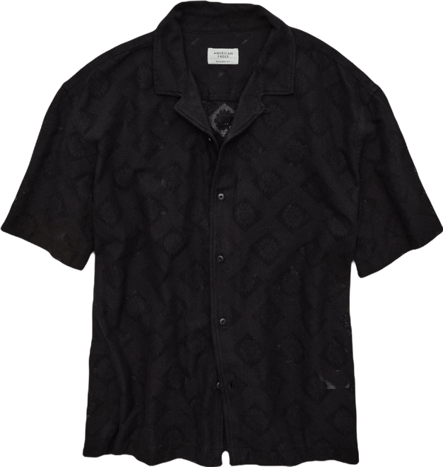 black leather dress shoes for men Men's Black Short Sleeved Punk Shirt with Metal Buttons main image 1