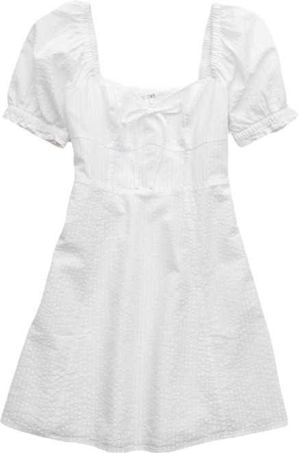 knee length dresses for ladies Pleated Bodice Short Puff Sleeve Mini Dress Light Apricot  Infinity Raine