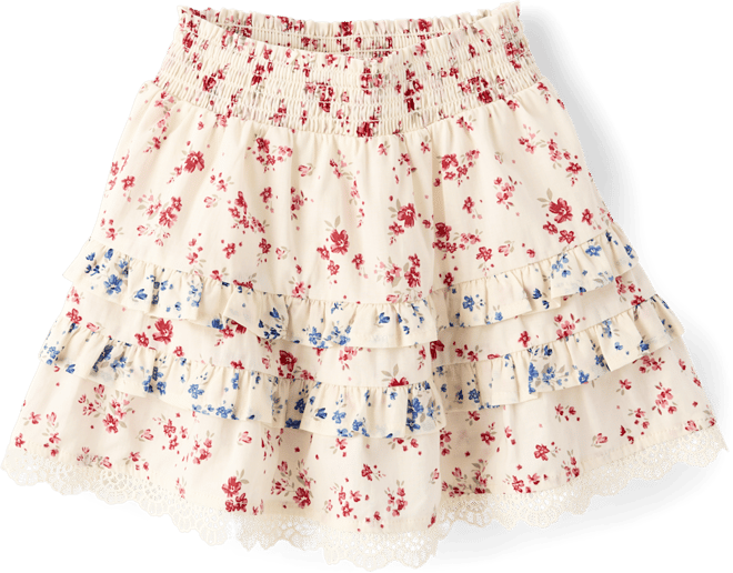 Girls Floral Tiered Ruffle Skort