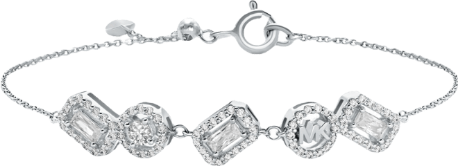 Rhodium Plated Sterling Silver Mixed Halo Bracelet
