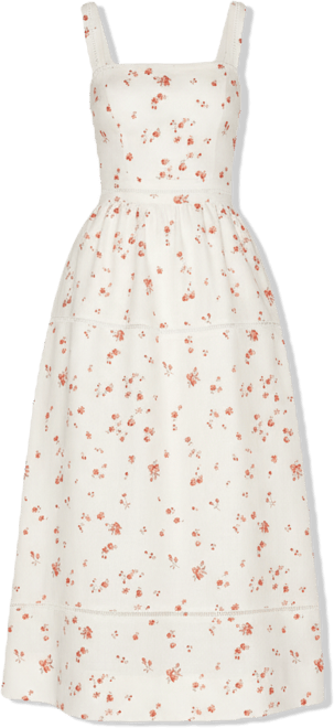 chinese dress ladies Reformation Everett Square Neck Linen Midi Dress White