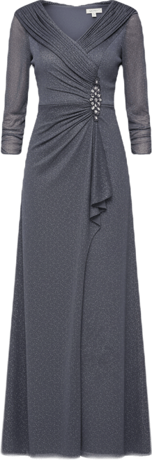 Alex Evenings Women's Glitter Mesh Long V-Neck Gown - Macy's