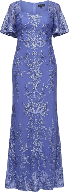 Alex Evenings Petite Embroidered Flutter-Sleeve Gown - Macy's