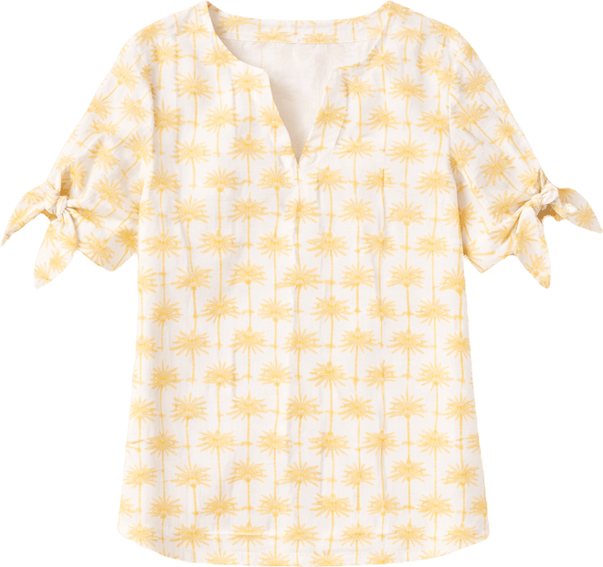 Women's 100% Linen Split-Neck Tie-Cuff Top, Created for Macy's