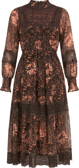 long sleeve brown lace dress Viola Brown Long Sleeve Mini Dress - US 10