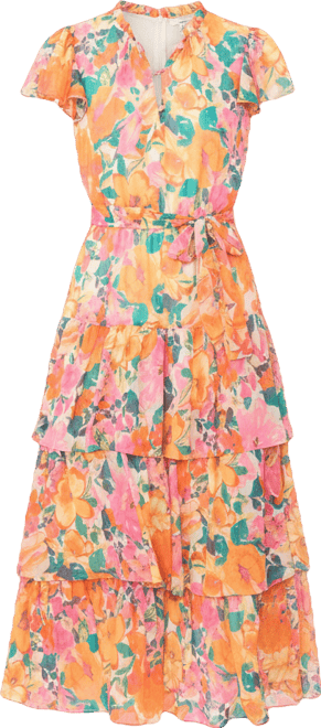 sam and jess womens short sleeve floral maxi dress Sam & Jess Women's Tiered Floral Flutter-Sleeve Maxi Dress