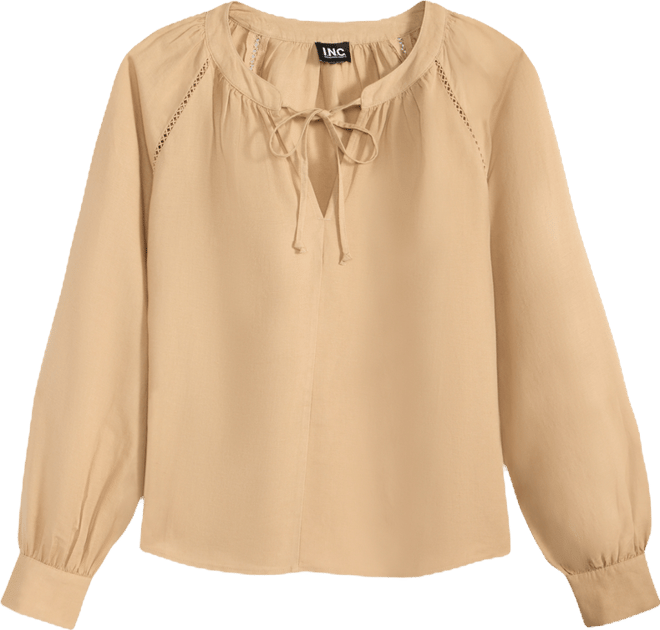 Petite Split-Neck Blouson-Sleeve Blouse, Macy's Exclusive