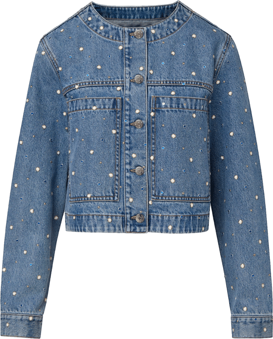 Lowry Embellished Denim Jacket in Medium Wash Amethyst Frost