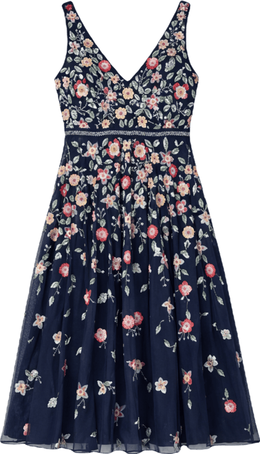 Mac Duggal Women's Floral Beaded V-Neck Sleeveless A-Line Midi Dress -  Macy's