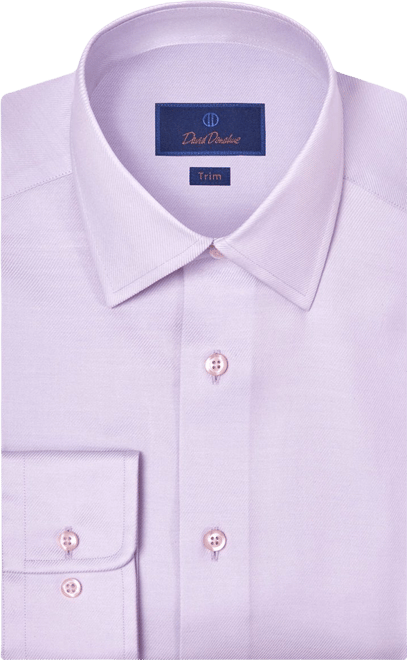 David Donahue Men's Trim Fit Stretch Twill Solid Dress Shirt - Purple - Size 17.5 34/35 - Lilac