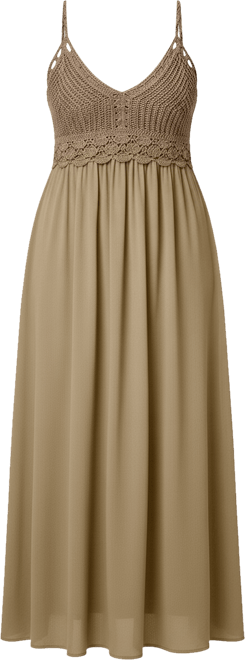 modest beige dress Crochet Maxi Dress White Boho Long Gown See Through Net Great For Beac –  Made4Walkin main image 1