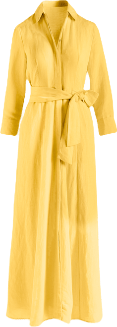 Linen Three Quarter Sleeve Maxi Shirt Dress Lemon Drop | Boston Proper