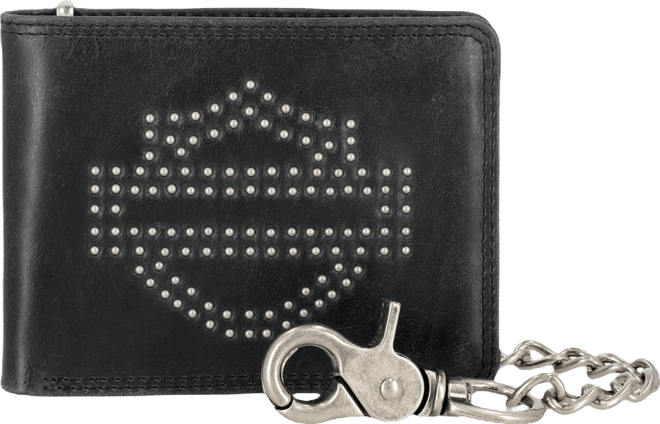 Nailhead Open Bar & Shield Bifold Wallet with Chain | Harley