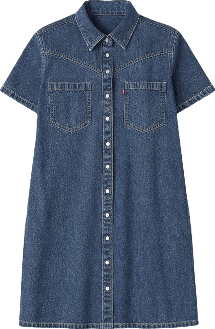louisa short sleeve denim dress Levi's Louisa Short-Sleeve Denim Midi Dress - Women's