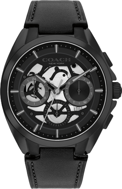 COACH Men's Jackson Black Leather Strap Watch 41.5mm - Macy's