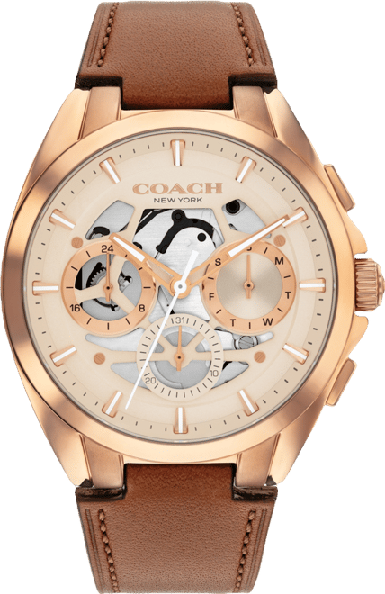 COACH Men's Jackson Saddle Leather Strap Watch, 41.5mm - Macy's