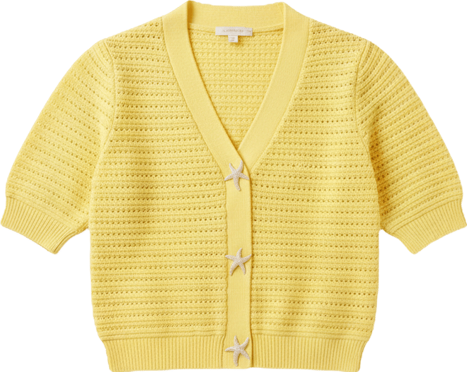 St. John's Bay Womens Short Sleeve Button Cardigan, Color: Yellow