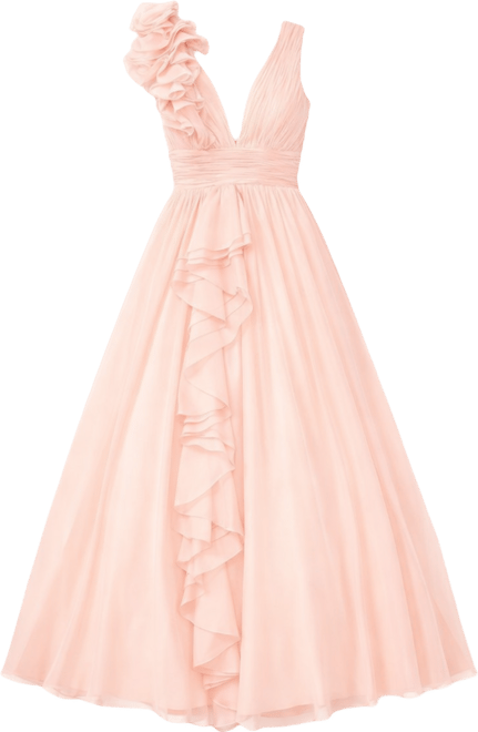 Mac Duggal Ruffle Shoulder V-Neck Chiffon Gown | Bloomingdale's Women