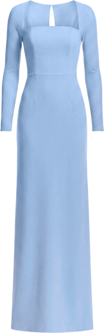 dress the population maxwell square neck long sleeve gown Dress the Population Maxwell Square Neck Mesh Long Sleeve Column Gown