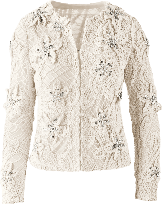3D Floral Crochet Cardigan - Off White | Boston Proper