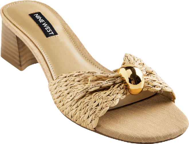 Nine West Gold Hardware Raffia Block Heel - Natural | Boston Proper