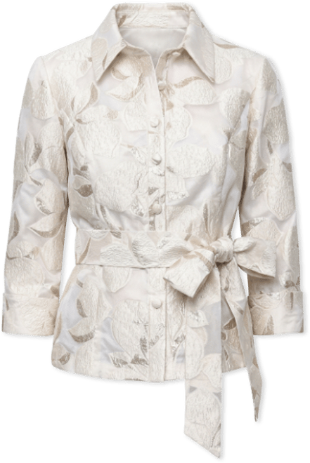 Alex Evenings 3/4 Sleeve Metallic Jacquard Button Front Blouse