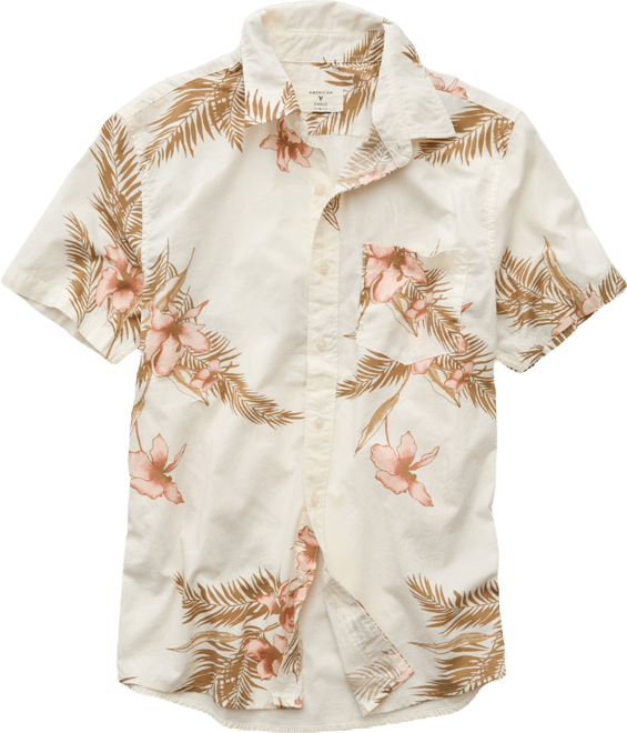 american eagle dress shirts AE Standard Fit Short-Sleeve Button-Up Shirt Men's Medium Brown XXL