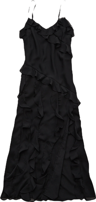 ae asymmetrical ruffle maxi slip dress AE Asymmetrical Ruffle Maxi Dress Women's Pink M