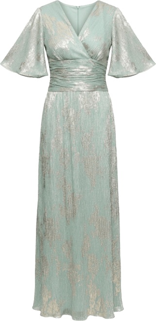 ignite evenings women's petite flutter-sleeve glitter mesh maxi dress reviews Ignite Evenings Petite Size Glitter Mesh Ruched Waist Flutter Sleeve Long  Dress